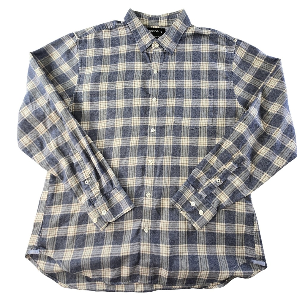 Bonobos Shirt Mens XL Blue Plaid Long‎ Sleeve Button Up Slim Fit Flannel Casual